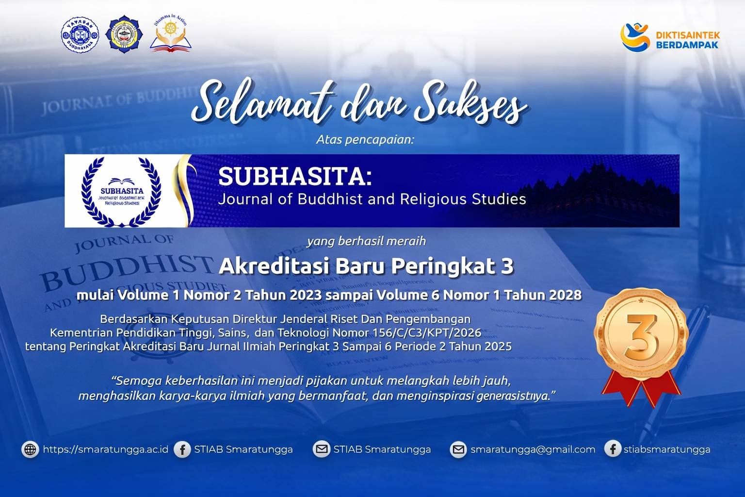 Subhasita Raih Akreditasi Peringkat 3, Perkuat Prestasi Jurnal STIAB Smaratungga