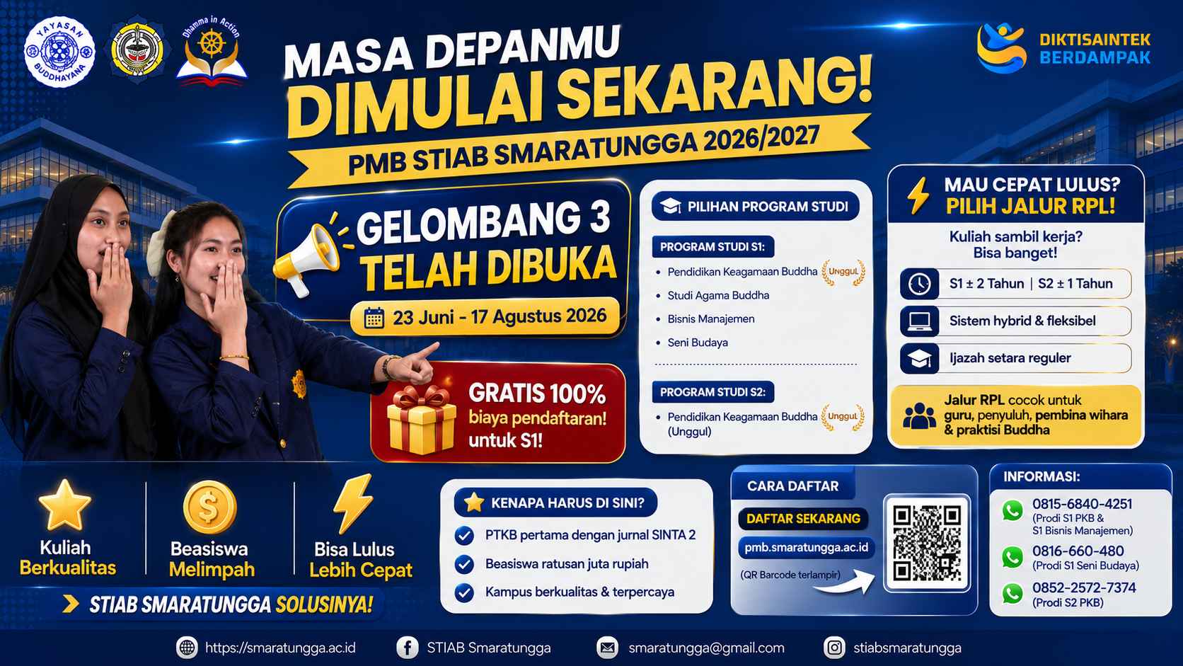 PMB STIAB Smaratungga 2026/2027 Gelombang 3 Resmi Dibuka, Gratis Biaya Pendaftaran untuk Program Sarjana